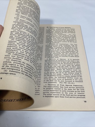 1948 Food Service Supervision Training Book US Army Military Booklet Mess KP