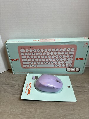 Surf Onn Compact Wireless Keyboard Pink & Wireless Mouse Purple Retro NEW