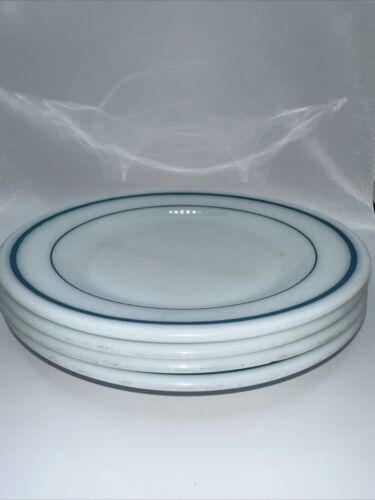 SET OF 3 VINTAGE PYREX TABLEWARE 9" BLUE BAND PLATES  & 1 ANCHOR HOCKING PLATE