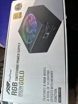 NIB FlePow 850 Watt RGB Switching Computer Power Supply 80 Plus Gold FP850G