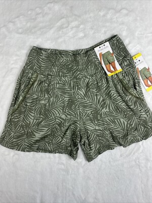 Three Dots Women's Green Palm Elastic Waist Pull-On Shorts Green, Size S
