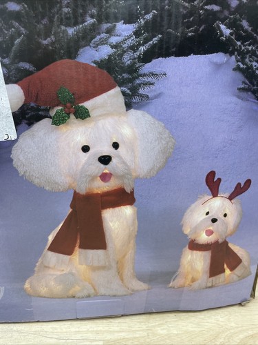 Winter Wonder Lane White Light Up Christmas Dogs Set of 2 NEW