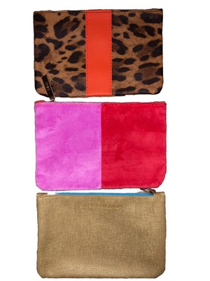 3 New IPSY Makeup Bags Travel Change Purse Cheetah Strp Fuzzy Pink Red Stay Gold