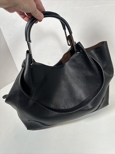 Sondra Roberts Squared Black Pebbled Vegan Leather Tote Purse
