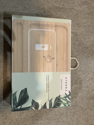 4TERRA Large Bamboo 10W-QI Wireless Charging Pad And Desk Organizer
