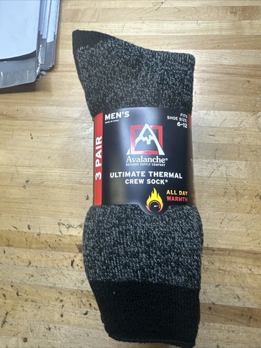 Avalanche Men Ultimate Thermal Crew Sock 6-12 Shoe Size 3 Pairs Full Cushioning