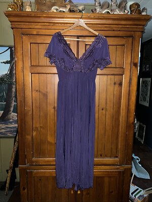 New M Precious Curves Night Gown Purple Silky Soft Flowy Lacey Semi Sheer NWT