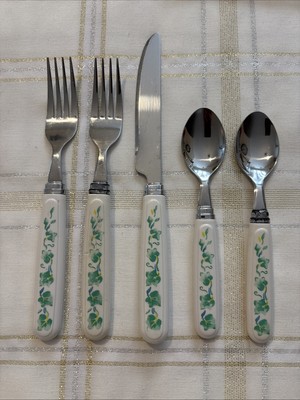 GREEN IVY  Callaway Flatware Corelle Corning Coordinates Lot Of 5 Stainless