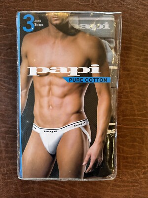 Papi Men's LARGE Jock Strap 3-Pack, Black, & Grays Cotton stretch