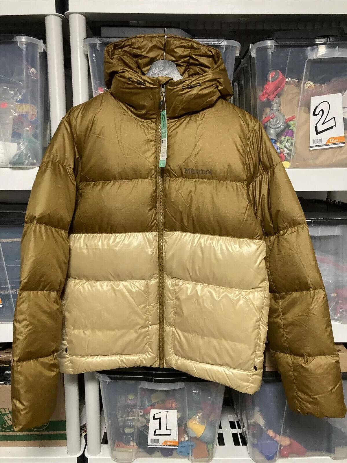 New Men's Marmot Guides Down Hoody Puffer Jacket Hazel/Light New Men's Marmot Guides Down Hoody Puffer Jacket Hazel/Light