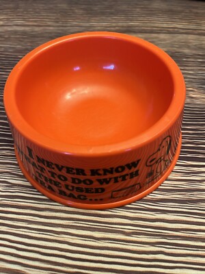 Vintage Orange Plastic Peanuts Snoopy Dog Food Water Dish Bowl, UFS Inc. 1970
