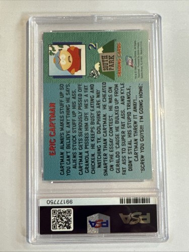 SOUTH PARK #2 ERIC CARTMAN 1998 COMIC IMAGES VTG ROOKIE CARD - GRADED PSA 8