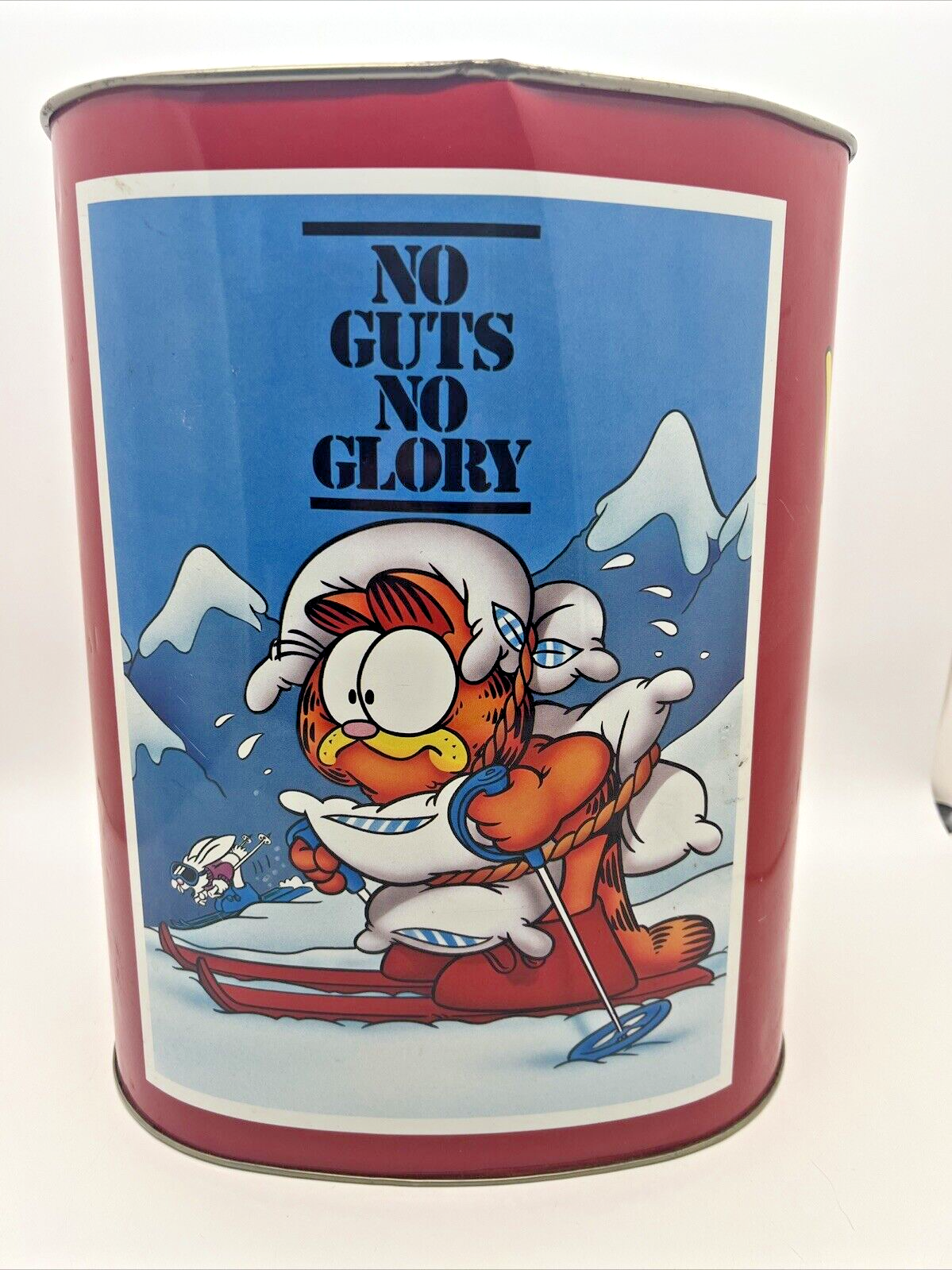 Vintage Garfield Metal Trash Can - 1978 No Guts No Glory - cat on
