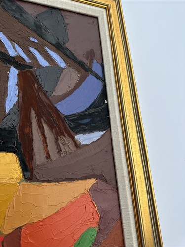 Jo Cain PAINTING ABSTRACT CUBISM WPA ARTIST FAMOUS REGIONALISM FARM MID CENTURY