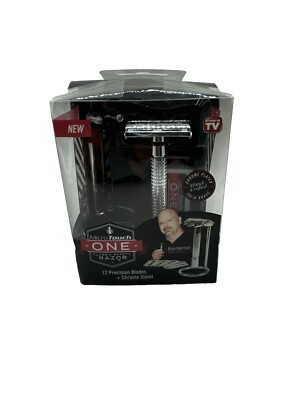 Chrome Plated Micro Touch One Classic Safety Razor 12 Precision Blades + Stand