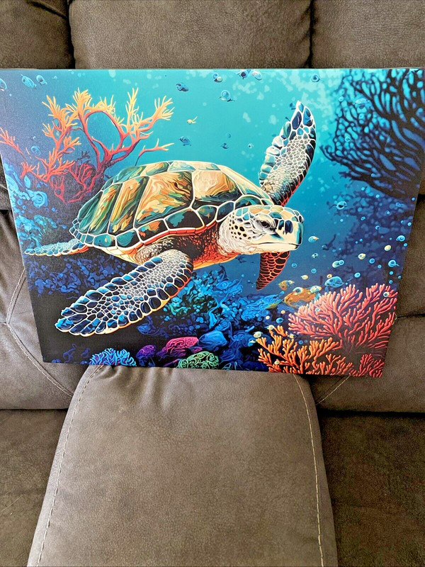 Colorful Sea Turtle Oil Painting Print Framed Canvas Wall Art