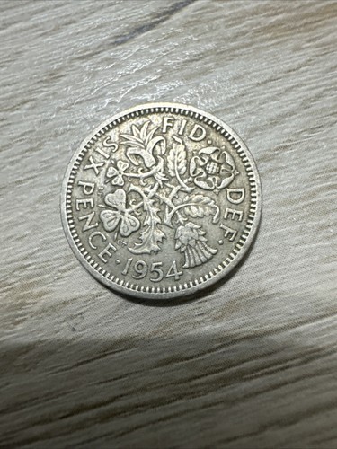 1954 UK Great Britain Lucky Coin 6 pence Tudor Rose Shamrock
