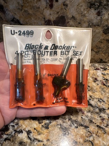 Vintage NOS Black & Decker 1/4 shank Router Bit set of 4