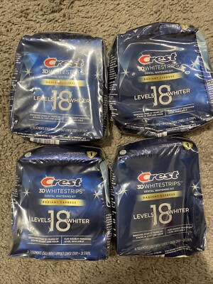 4 Boxes Crest 3D Whitestrips Radiant Express Whitening Strips New Exp 2/2026