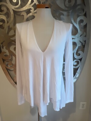 BCBG Maxazria Trishna Blouse Small White Ribbed Long Sleeve Knit Top NEW NWT