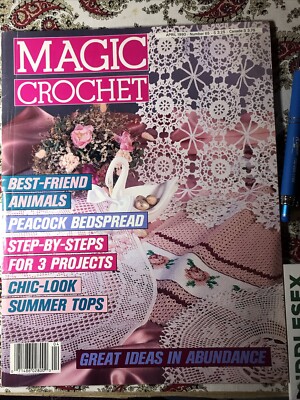 Magic Crochet # 65 Pattern Magazine April 1990 Doilies Bedspreads Coasters Filet