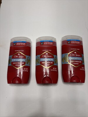 (3) Old Spice Champion Scent Of Fresh Air Deodorant 3 Oz Each Aluminum Free