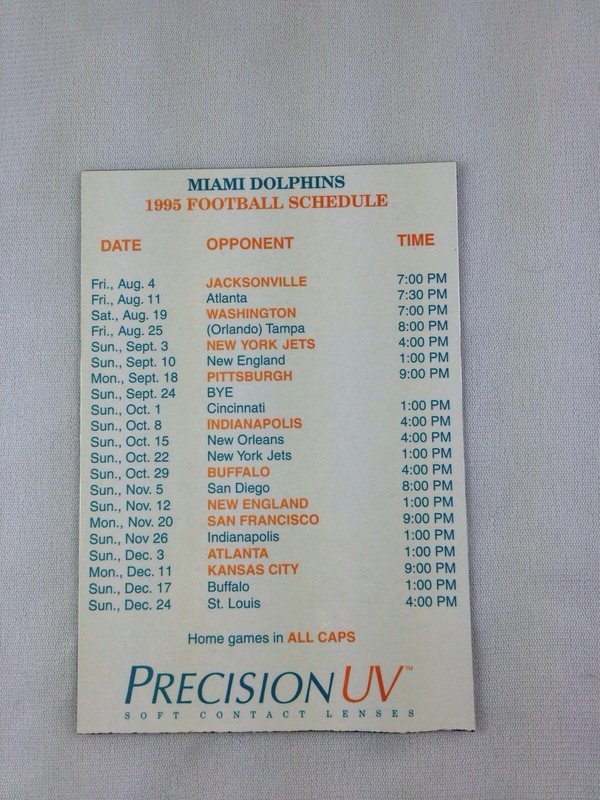 NFL 1995 Miami Dolphins Football Magnet Schedule ...