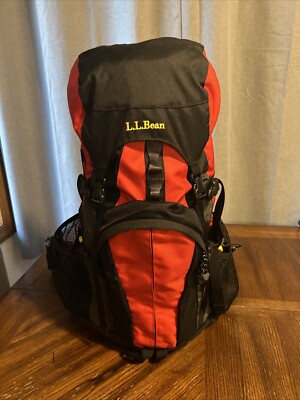 LL Bean Black Red Nylon Padded Hiking Camping Drawstring Day Backpack H2O OXS77