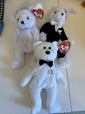 Ty Beanie Baby Wedding Bride & Groom Mr & Mrs 2002 Retired Stuffed Plush Set/3
