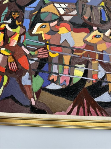 Jo Cain PAINTING ABSTRACT CUBISM WPA ARTIST FAMOUS REGIONALISM FARM MID CENTURY