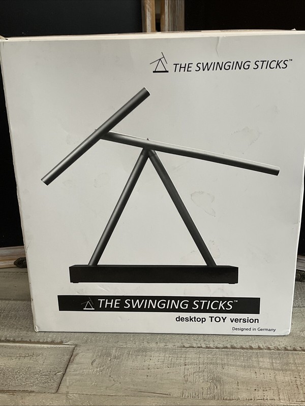 The Swinging Sticks Kinetic Energy Sculpture Desktop Size Silver NIB
