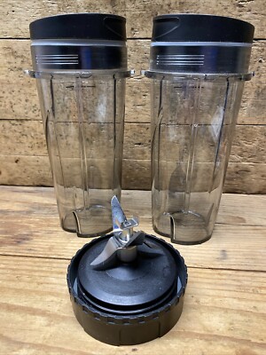 (2) Ninja Pro 16 oz Single Serve Cups w/Lids and Blade BL780 BL770  BL771 BL660