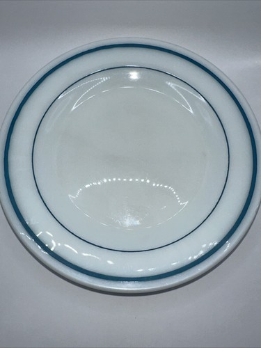SET OF 3 VINTAGE PYREX TABLEWARE 9" BLUE BAND PLATES  & 1 ANCHOR HOCKING PLATE
