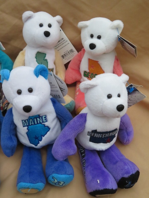 New Limited Treasures Collectible 11 State Quarter Coin Teddy Bears + Sacagawea