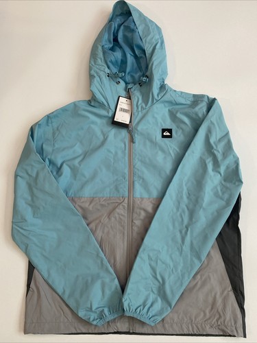 Men's L Quicksilver Gray/Blue Zip Hooded Light Jacket W/Hood