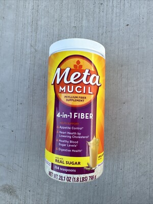 Meta Mucil 4-in-1 Psyllium Fiber Unflavored REAL SUGAR 28.1 Oz. EXP 06/2025