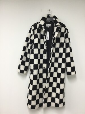Steve Madden Women's White & Black Plaid Button Up Coat Size XS.