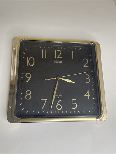Vintage Seiko Quartz Wall Clock Black / Gold Art Deco Style