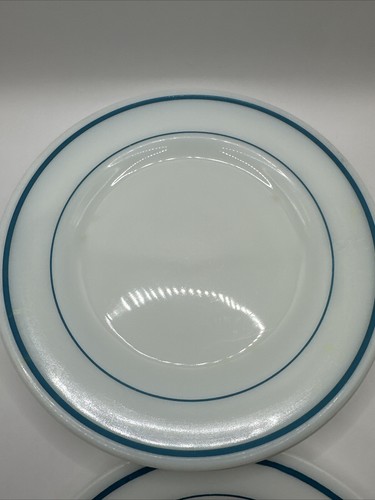 SET OF 3 VINTAGE PYREX TABLEWARE 9" BLUE BAND PLATES  & 1 ANCHOR HOCKING PLATE