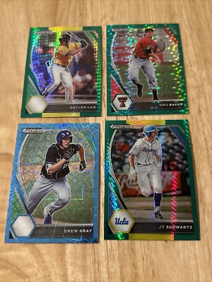 Lot-4 Prizm NCAA BASEBALL CARDS-JT Schwartz/Drew Gray/Dru Baker/Daylen Lile
