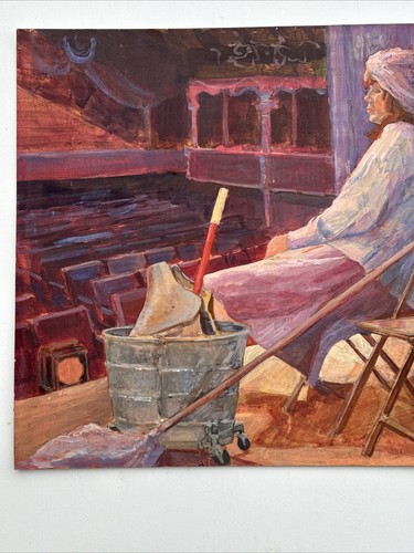 SOCIAL REALISM PAINTING AFTER THE SHOW THEATRE CLEANING LADY WOMAN JOAN LAINE