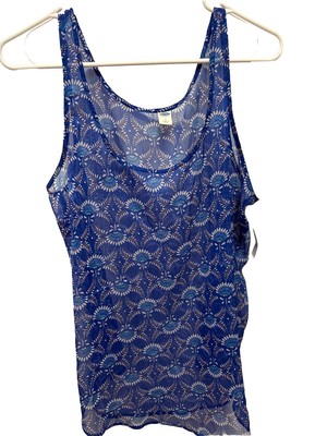 Old Navy Women's Size Large Blue Floral Sheer Tank Top