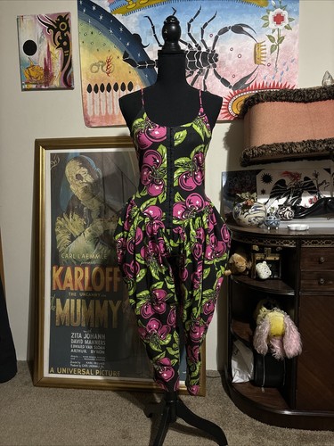 80s Punk Label Vintage Betsey Johnson Cherry Harem Jumpsuit