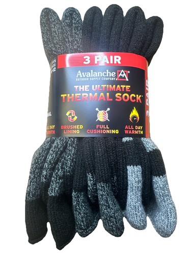 Avalanche Men Ultimate Thermal Crew Sock 6-12 Shoe Size 3 Pairs Full Cushioning