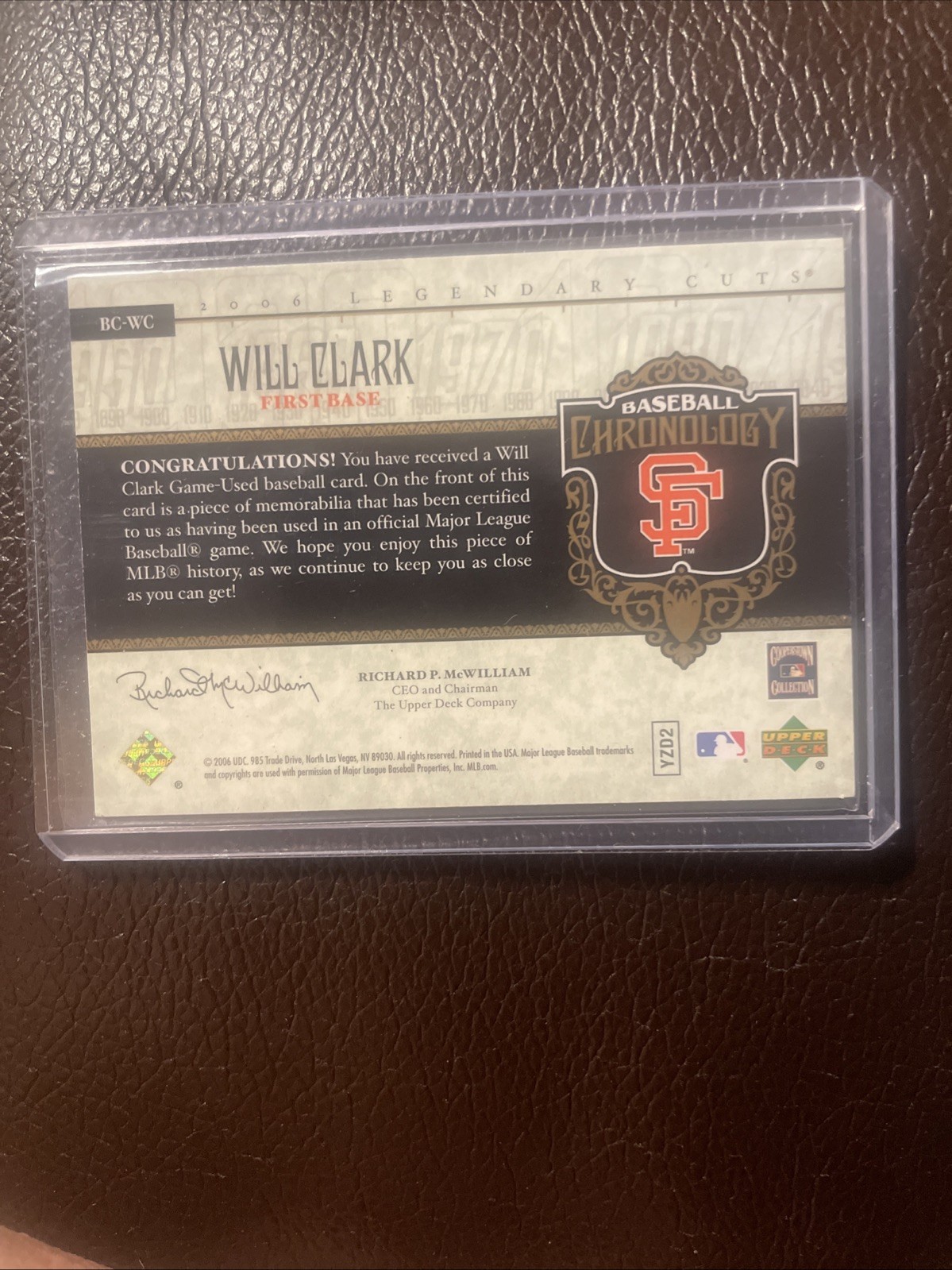 2006 SP Legendary Cuts - Baseball Chronology Will Clark #BC-WC Materials (MEM)