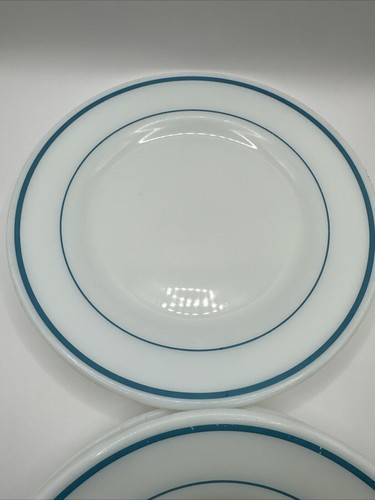 SET OF 3 VINTAGE PYREX TABLEWARE 9" BLUE BAND PLATES  & 1 ANCHOR HOCKING PLATE