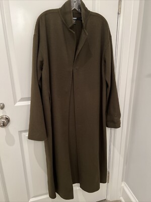 Vtg DKNY Womens Long Brown Wool / Angora Coat - M
