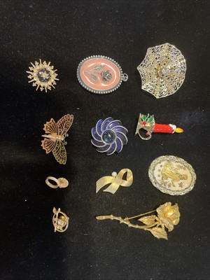 Vintage Marked Brooch Pend Pins Lot Of 11 Italy EmJ Ballou W Germany And More