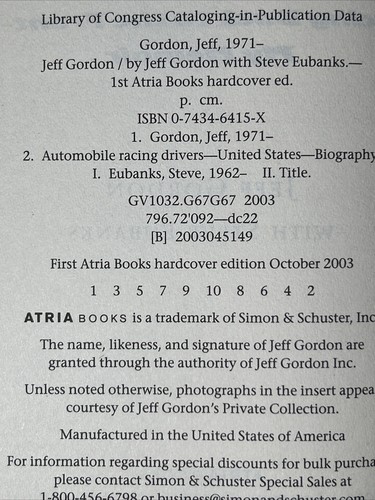 Jeff Gordon : Racing Back to the Front-My Memoir by Jeff Gordon  1st Ed. 1st Pr.