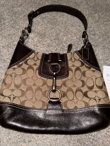 Y2K Coach Hobo Bag Signature Brown Leather Fabric Hamilton Y2K Coach Hobo Bag Signature Brown Leather Fabric Hamilton